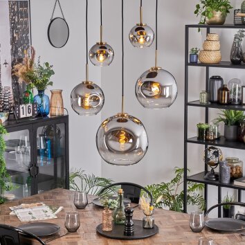 Ripoll Hanglamp, Kogellampje, Hanglamp Goud, Zwart, 5-lichts