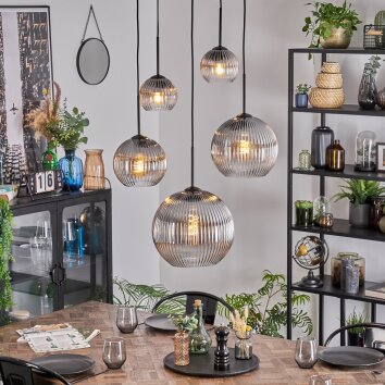 Koyoto Hanglamp, Kogellampje, Hanglamp 45 cm Duidelijk, Rookkleurig, 5-lichts