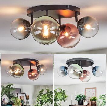 Chehalis Plafondlamp, Kogellampje Blauw, Groen, Duidelijk, Koperkleurig, 4-lichts