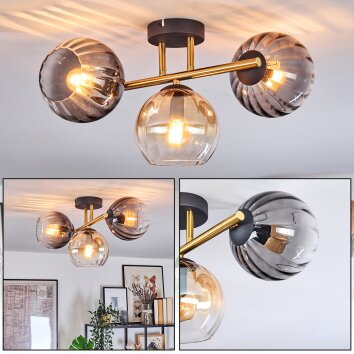 Koyoto Plafondlamp, Kogellampje Goud, Zwart, 3-lichts