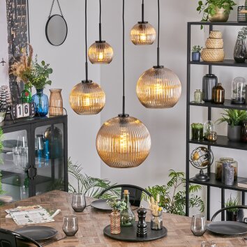 Koyoto Hanglamp, Kogellampje, Hanglamp Amber, 5-lichts