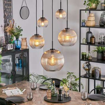 Koyoto Hanglamp, Kogellampje, Hanglamp Amber, Duidelijk, 5-lichts
