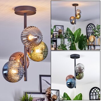 Chehalis Plafondlamp, Kogellampje Blauw, Groen, Koperkleurig, Rookkleurig, 4-lichts
