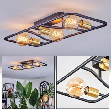 Moral Plafondlamp Messing, Zwart, 3-lichts