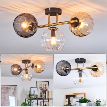 Koyoto Plafondlamp, Kogellampje Goud, Zwart, 3-lichts