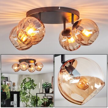 Koyoto Plafondlamp, Kogellampje Amber, 4-lichts
