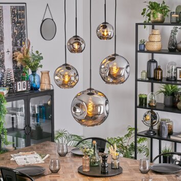 Ripoll Hanglamp, Kogellampje, Hanglamp Chroom, Rookkleurig, 5-lichts