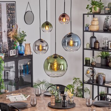 Koyoto Hanglamp, Kogellampje, Hanglamp Blauw, Chroom, Groen, Duidelijk, Koperkleurig, Rookkleurig, 5-lichts