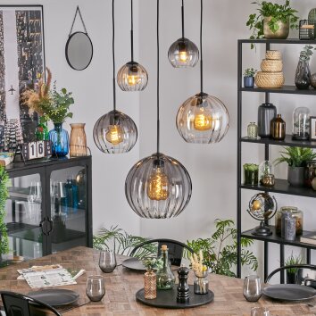 Koyoto Hanglamp, Kogellampje, Hanglamp Amber, Duidelijk, Rookkleurig, 5-lichts