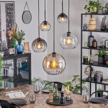 Koyoto Hanglamp, Kogellampje, Hanglamp Amber, Duidelijk, Rookkleurig, 5-lichts