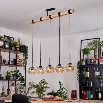 Ripoll Hanglamp, Kogellampje, Hanglamp Natuurlijke kleuren, Zwart, 5-lichts