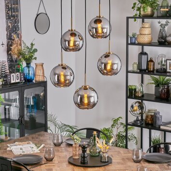 Koyoto Hanglamp, Kogellampje, Hanglamp Goud, Zwart, 5-lichts