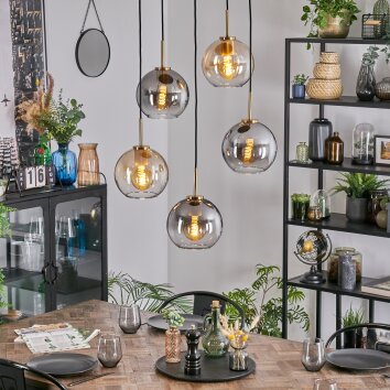 Koyoto Hanglamp, Kogellampje, Hanglamp Goud, Zwart, 5-lichts