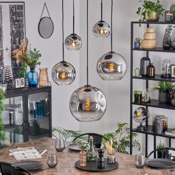 Ripoll Hanglamp, Kogellampje, Hanglamp Chroom, Duidelijk, Rookkleurig, 5-lichts