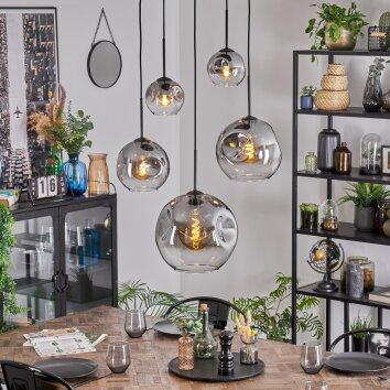 Ripoll Hanglamp, Kogellampje, Hanglamp Duidelijk, Rookkleurig, 5-lichts