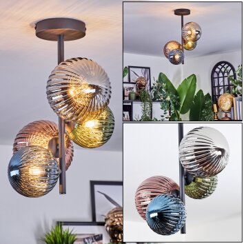 Chehalis Plafondlamp, Kogellampje Blauw, Groen, Koperkleurig, Rookkleurig, 4-lichts