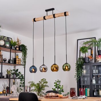 Koyoto Hanglamp, Kogellampje, Hanglamp Natuurlijke kleuren, Zwart, 4-lichts