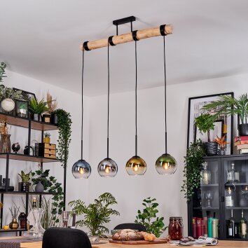 Koyoto Hanglamp, Kogellampje, Hanglamp Natuurlijke kleuren, Zwart, 4-lichts