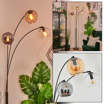 Koyoto Kogellampje, Staande lamp Amber, Chroom, Duidelijk, Rookkleurig, 3-lichts