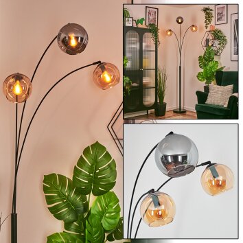 Koyoto Kogellampje, Staande lamp Amber, Chroom, Rookkleurig, 3-lichts