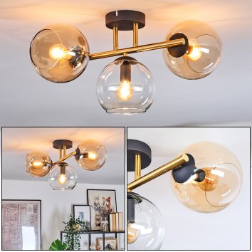 Koyoto Plafondlamp, Kogellampje Goud, Zwart, 3-lichts