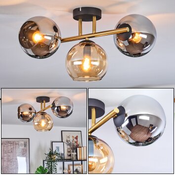 Koyoto Plafondlamp, Kogellampje Goud, Zwart, 3-lichts