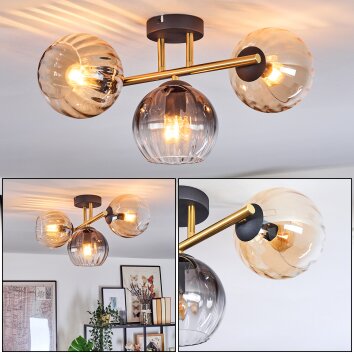 Koyoto Plafondlamp, Kogellampje Goud, Zwart, 3-lichts