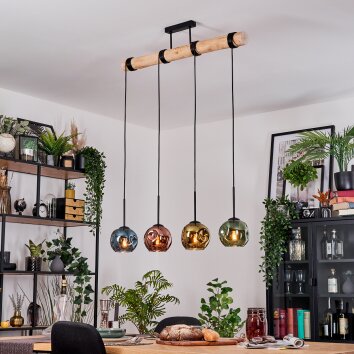 Ripoll Hanglamp, Kogellampje, Hanglamp Natuurlijke kleuren, Zwart, 4-lichts