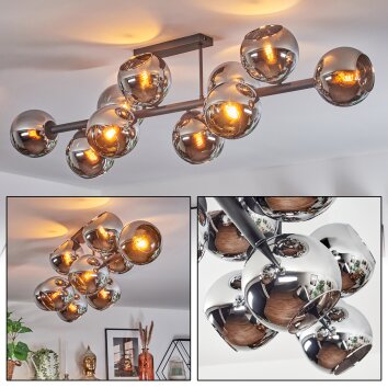Koyoto Plafondlamp, Kogellampje Chroom, Rookkleurig, 10-lichts