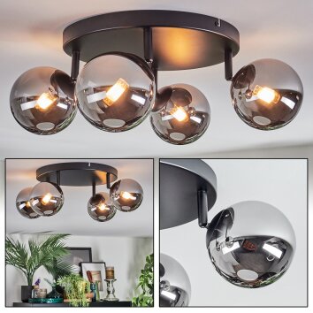 Chehalis Plafondlamp, Kogellampje Chroom, Rookkleurig, 4-lichts