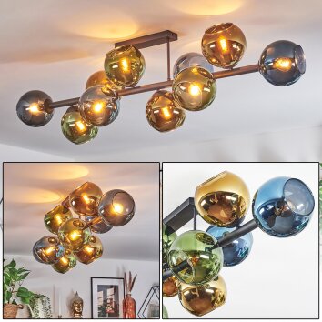 Koyoto Plafondlamp, Kogellampje Blauw, Goud, Groen, 10-lichts