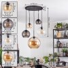 Koyoto Hanglamp, Kogellampje, Hanglamp Amber, Duidelijk, Rookkleurig, 5-lichts