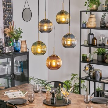 Koyoto Hanglamp, Kogellampje, Hanglamp Goud, Zwart, 5-lichts