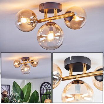 Chehalis Plafondlamp, Kogellampje Goud, Zwart, 3-lichts