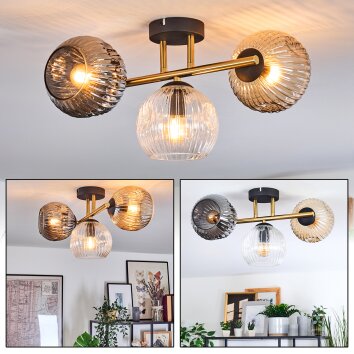 Ripoll Plafondlamp, Kogellampje Goud, Zwart, 3-lichts