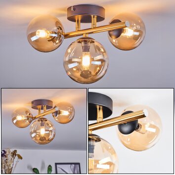 Chehalis Plafondlamp, Kogellampje Goud, Zwart, 3-lichts