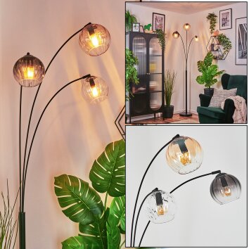 Koyoto Kogellampje, Staande lamp Amber, Duidelijk, Rookkleurig, 3-lichts