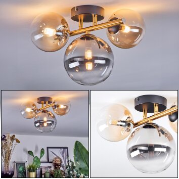 Chehalis Plafondlamp, Kogellampje Goud, Zwart, 3-lichts