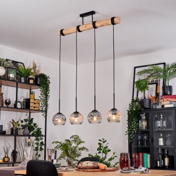 Koyoto Hanglamp, Kogellampje, Hanglamp Natuurlijke kleuren, Zwart, 4-lichts