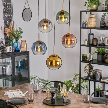 Koyoto Hanglamp, Kogellampje, Hanglamp Goud, Zwart, 5-lichts