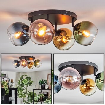 Koyoto Plafondlamp, Kogellampje Blauw, Goud, Groen, Duidelijk, Koperkleurig, 4-lichts