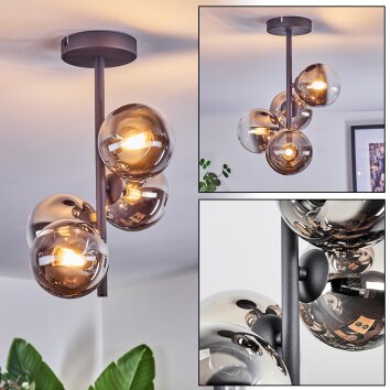 Chehalis Plafondlamp, Kogellampje 27 cm Chroom, Duidelijk, Rookkleurig, 4-lichts