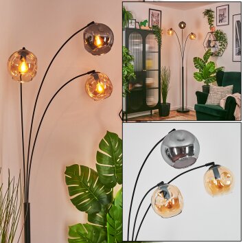 Ripoll Kogellampje, Staande lamp Amber, Rookkleurig, 3-lichts