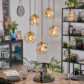 Ripoll Hanglamp, Kogellampje, Hanglamp Goud, Zwart, 5-lichts