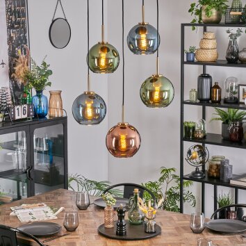 Koyoto Hanglamp, Kogellampje, Hanglamp Goud, Zwart, 5-lichts