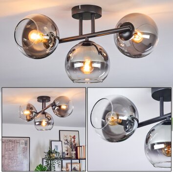Koyoto Plafondlamp, Kogellampje Duidelijk, Rookkleurig, 3-lichts