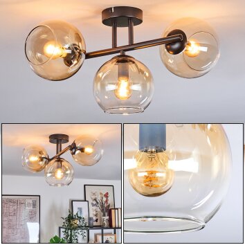 Koyoto Plafondlamp, Kogellampje Amber, Duidelijk, 3-lichts