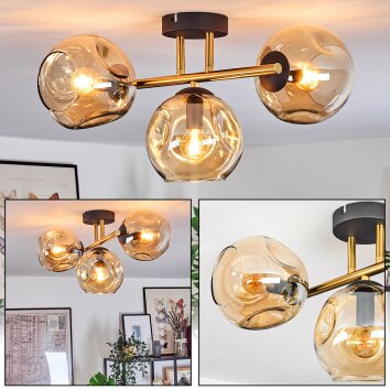 Ripoll Plafondlamp, Kogellampje Goud, Zwart, 3-lichts