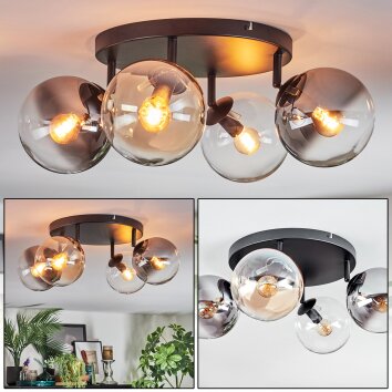 Gastor Plafondlamp, Kogellampje Amber, Duidelijk, Rookkleurig, 4-lichts