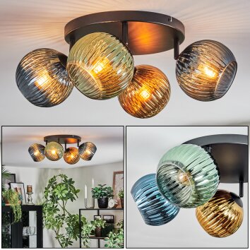 Koyoto Plafondlamp, Kogellampje Blauw, Goud, Groen, 4-lichts